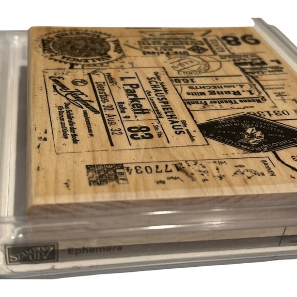 Vintage-Style Stampin Up! Ephemera Background Large Rubber Stamp Wooden Block - Picture 3 of 3